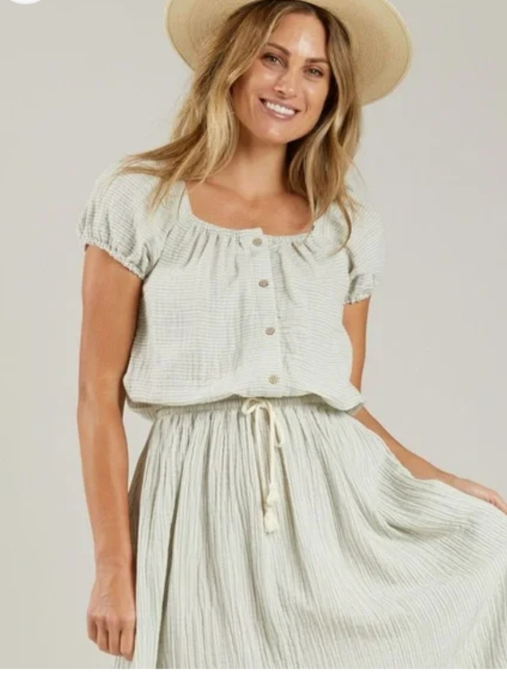 Rylee + Cru Skipper Blue Micro Stripe Crop Top & Maxi Skirt Set XS